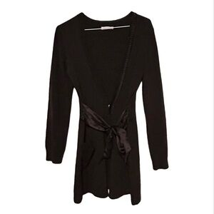 Laurel by Escada Cardigan with Satin Tie, Wool/Cashmere blend, Brown, Vintage